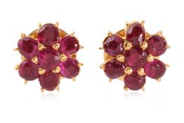A PAIR OF RUBY CLUSTER STUD EARRINGS