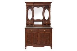 A LARGE PERANAKAN TEAK AND MARBLE SIDEBOARD