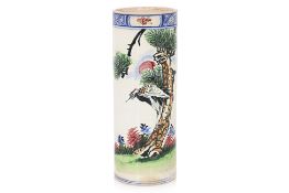 A FAMILLE ROSE CYLINDRICAL PORCELAIN VASE