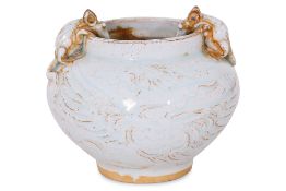 A PALE BLUE GLAZED 'DOUBLE MOUSE' SQUAT JAR