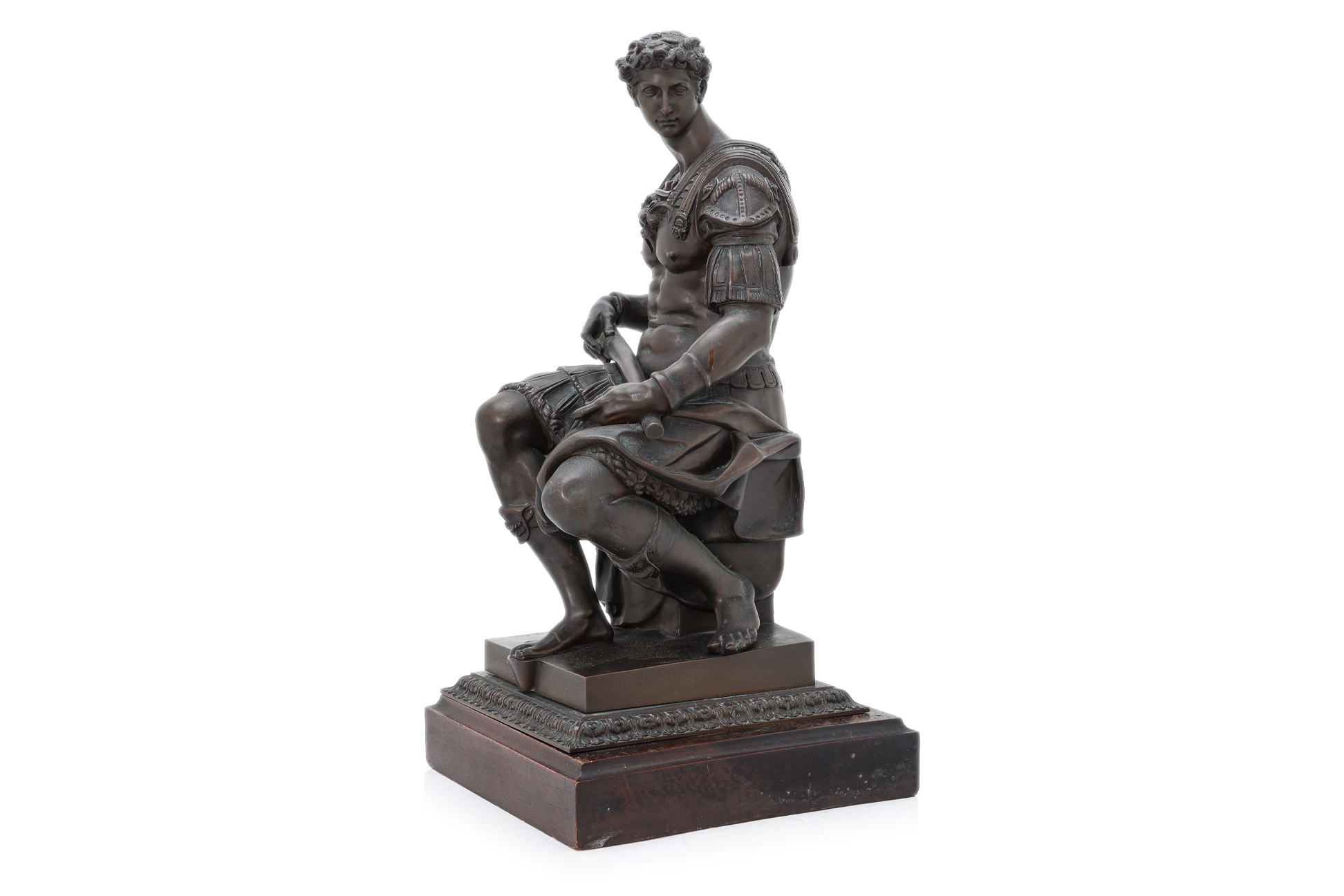 A LARGE BRONZE FIGURE OF GIULIANO DE MEDICI AFTER THE MODEL BY MICHELANGELO - Image 2 of 4