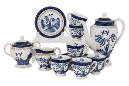A BLUE AND WHITE WILLOW PATTERN COFFEE SERVICE