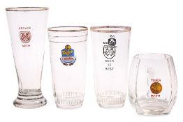 A GROUP OF VINTAGE TIGER AND ANCHOR BEER GLASSES