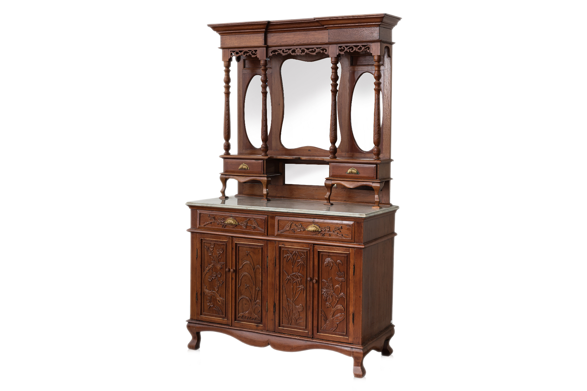 A LARGE PERANAKAN TEAK AND MARBLE SIDEBOARD - Image 2 of 6