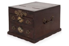A CHINESE BRASS MOUNTED VANITY BOX