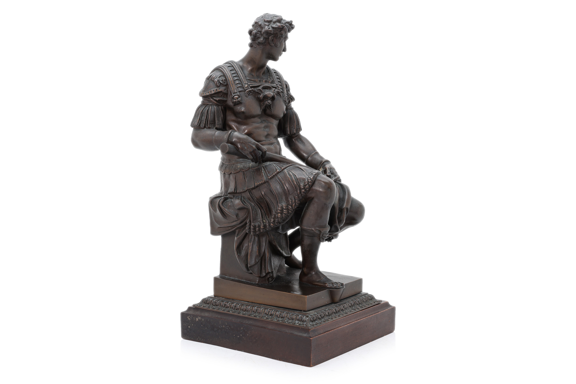 A LARGE BRONZE FIGURE OF GIULIANO DE MEDICI AFTER THE MODEL BY MICHELANGELO - Image 3 of 4