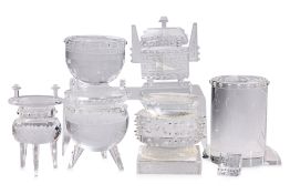 A GROUP OF SIX 'THE COLLECTOR'S CRYSTAL' ARCHAIC BRONZE FORM ORNAMENTS