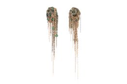 A PAIR OF FINE CHAIN CLUSTER EARRINGS WITH SEMI-PRECIOUS STONES