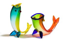 TWO MURANO GLASS FISH BY FULVIO BIANCONI FOR VENINI