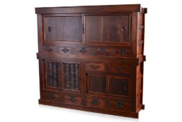 A JAPANESE TWO SECTION MIZUYA TANSU CABINET