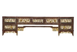 A LARGE CHINESE CARVED AND GILT OPIUM BED PANEL