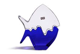 A BACCARAT BLUE AND CLEAR CRYSTAL FISH STATUE