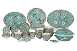 A CHINESE TURQUOISE GROUND PORCELAIN DINNER SERVICE