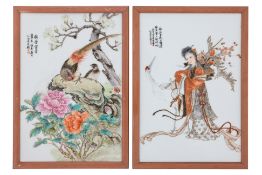 TWO CHINESE FAMILLE ROSE PORCELAIN PLAQUES