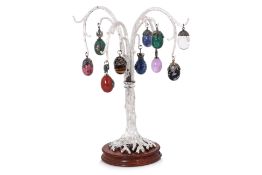 AN ENGLISH SILVER AND HARDSTONE EGG TREE BY ROBERT GLOVER