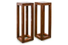 A PAIR OF TALL CHERRYWOOD STANDS