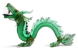A LARGE FORMIA MURANO ART GLASS DRAGON SCULPTURE
