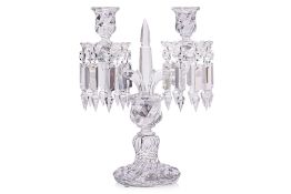 A BACCARAT CRYSTAL TWO LIGHT CANDELABRA