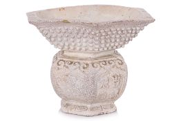 A WHITE GLAZED HEXAGONAL SPITTOON