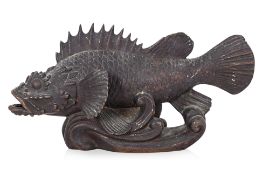 A JAPANESE BRONZE FISH SCULPTURE