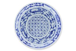 A LARGE 'SWEET PEA' BLUE AND WHITE BOWL