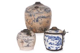 THREE BLUE AND WHITE WATER PIPES