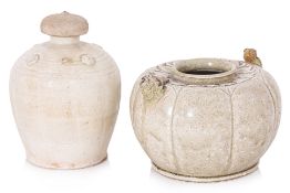 A VIETNAMESE EWER JAR AND A JAR WITH COVER
