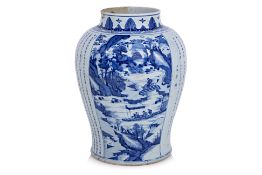 A LARGE BLUE AND WHITE 'PRINCE TENG'S PAVILLION' BALUSTER PORCELAIN JAR