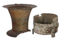 TWO LARGE ARCHAIC VIETNAMESE BRONZE VESSELS