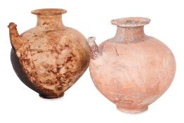 TWO LARGE SOUTHEAST ASIAN EARTHENWARE KENDI