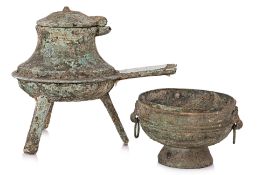 A VIETNAMESE BRONZE TRIPOD VESSEL AND OFFERING BOWL