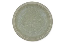A LARGE CARVED LONGQUAN CELADON DISH