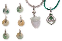 THREE PAIRS OF JADE EARRINGS AND TWO NECKLACES