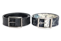 A PAIR OF LOUIS VUITTON MEN'S LEATHER BELTS