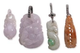 A GROUP OF FOUR BURMESE JADEITE PENDANTS