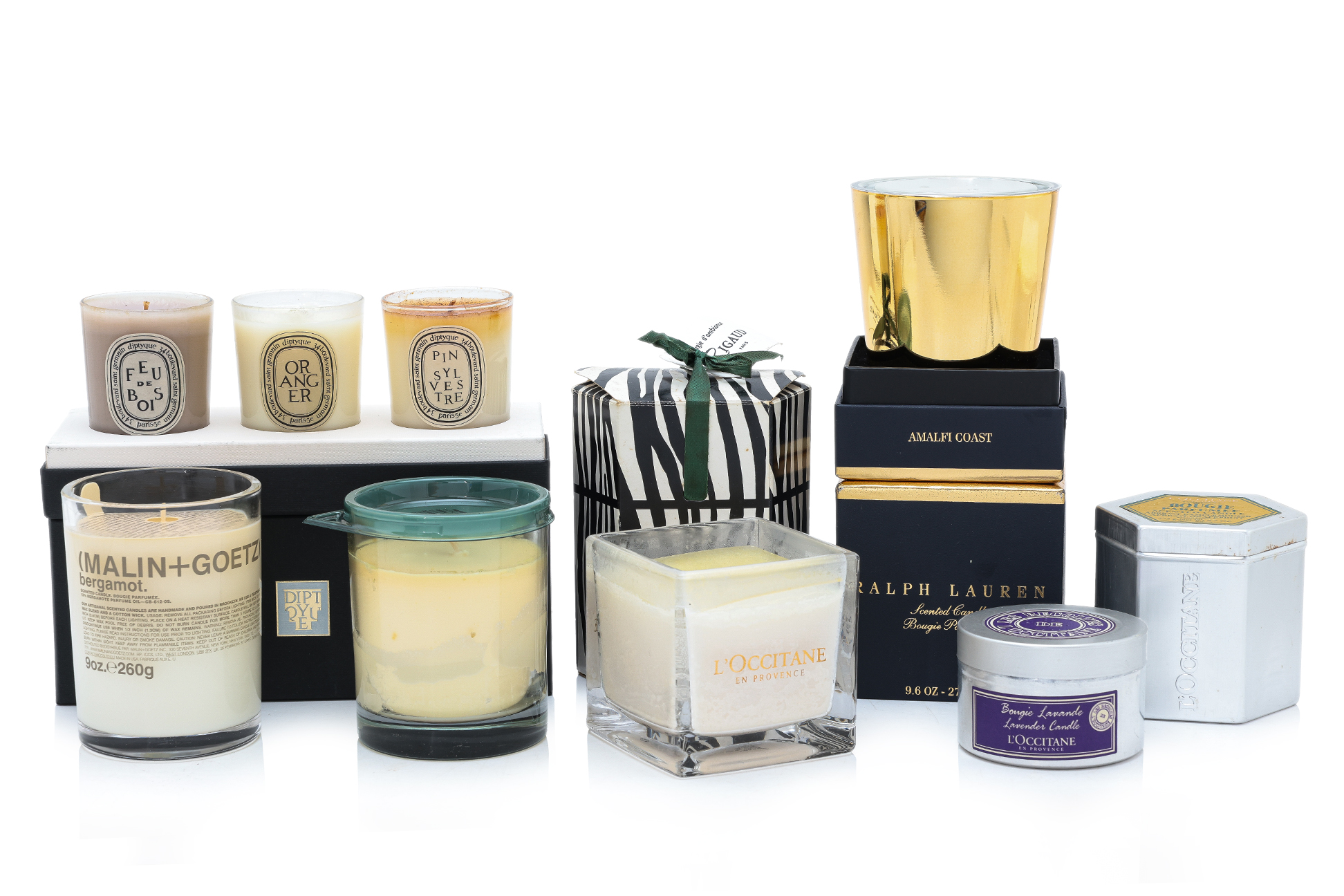 A GROUP OF DIPTYQUE: RALPH LAUREN; RIGAUD AND OTHER SCENTED CANDLES