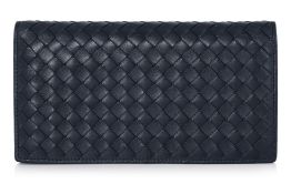 A BOTTEGA VENETA INTRECCIATO NAVY LEATHER LONG WALLET