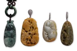 A GROUP OF FOUR BURMESE JADEITE PENDANTS