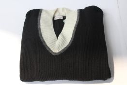 A New Moncler V-neck black/cream/grey jumper (Size