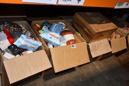 Five boxes of assorted miscellaneous items to include household items, souvenirs and related items.