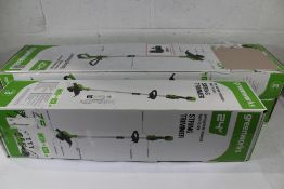 Three Greenworks String Trimmers (1 x 24V, 2 x 40V).