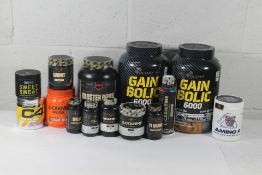 A quantity of Sports and Workout Supplements to include 2x Olimp Gain Bolic 3000 Chocolate Dream Fla