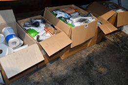 Five boxes of assorted miscellaneous items to include household items, souvenirs and related items.