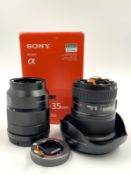 Two pre-owned lenses sold for parts; 1 x Sony Vario-Tessar T* FE 16-35mm f/4 ZA OSS Lens and 1 x Can