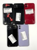 Five pre-owned Apple iPhone 11 (All handsets iCloud account clear, various damages/faults. All item