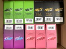 Eleven boxes of ten Nasty Salt 10ml 20mg Nic Salt E-Liquid (Assorted flavors and 2024 best before da