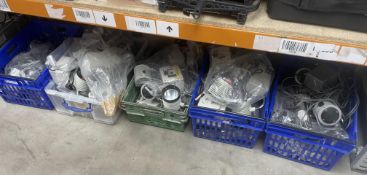 Tweny four pre-owned Daray Ex MOD Clip On Lamps in Cream/Grey (12V Battery or 240V Mains Powered).