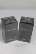 Two Dior Sauvage Baume Apres Rasage balms (2 x 100ml boxes slightly dented).