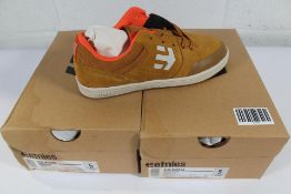 Two pairs of children's as new Etnies Marana Skate Shoes - Brown/Orange (UK 4) (Some water damage to