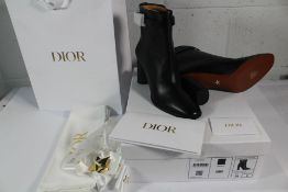 Dior Empreinte Calfskin Heeled Ankle Boots - Black (EU 39, 8cm Heel).